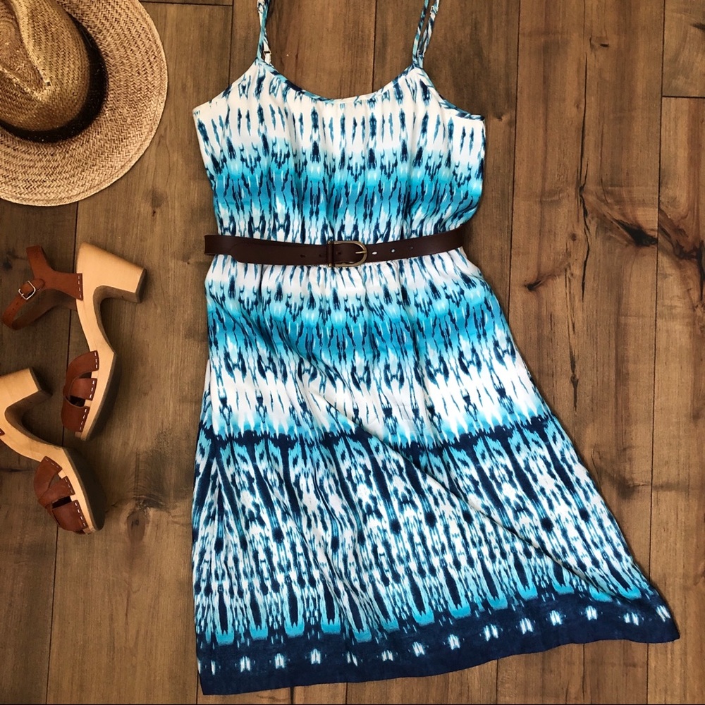 Banana Republic Blue Ikat Silk Dress - size Medium